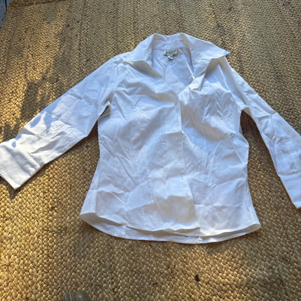 Coldwater Creek Womens White Long Sleeve Button Down Shirt Sz 8 Workwear Blouse